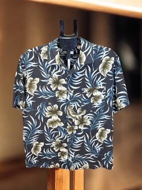 California Shirt Co Silk Hawaiian Shirt Mens L Blue Tropical